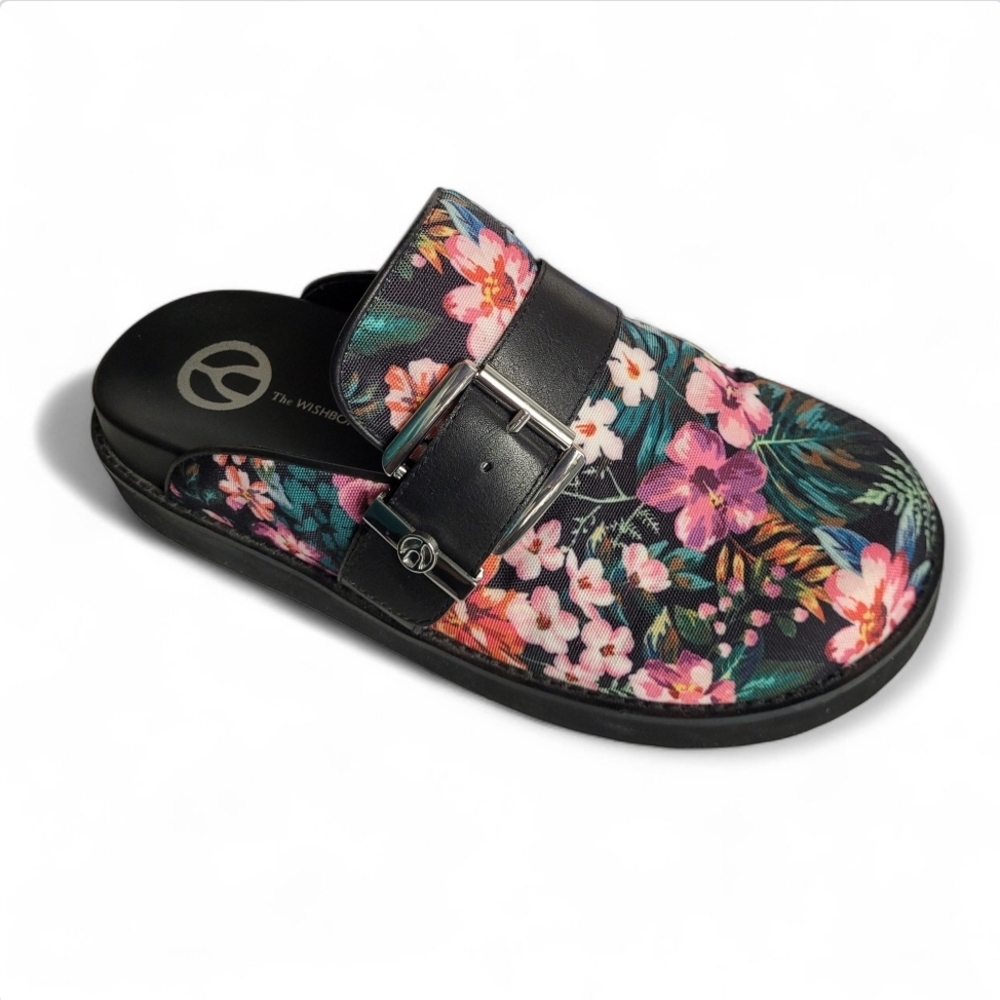 NWOT-   PRESTINE!! Floral Slip-On Clog with Black Buckle